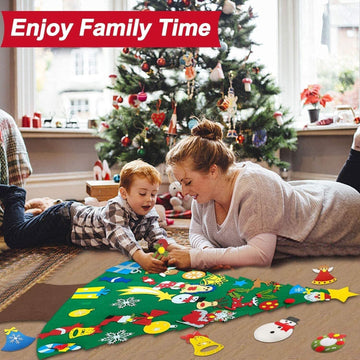 3.7 Ft Felt Christmas Tree for Toddlers, Stocking Stuffers for Kids with Colorful Lights 34 Ornaments Xmas Gifts for Grandkids Boys Girls New Year