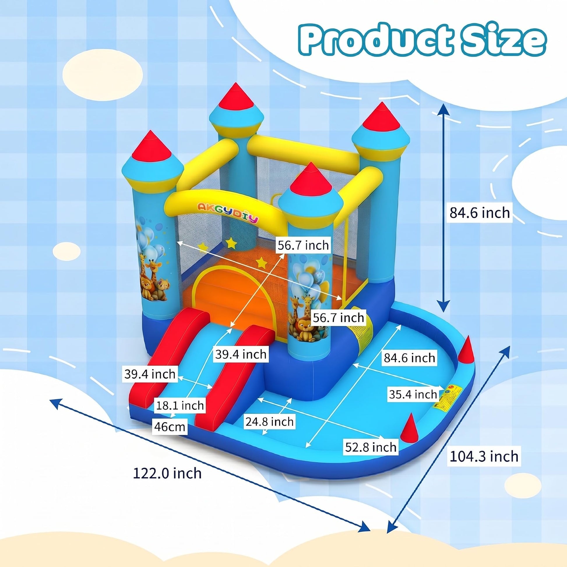 AKEYDIY Bouncy House for Kids, 5-in-1 Inflatable Bouncer with Slide, Ball Pit & Ring Toss, Heavy Duty Oxford Jumping Castle for Backyard Outdoor