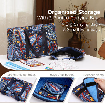 Kyerlish American Mahjong Tile Set with Navy Printed Carrying Bag, 166 Premium White Tiles, 4 All-in-One Color Racks/Pushers, Mah Jongg Sets, Complete