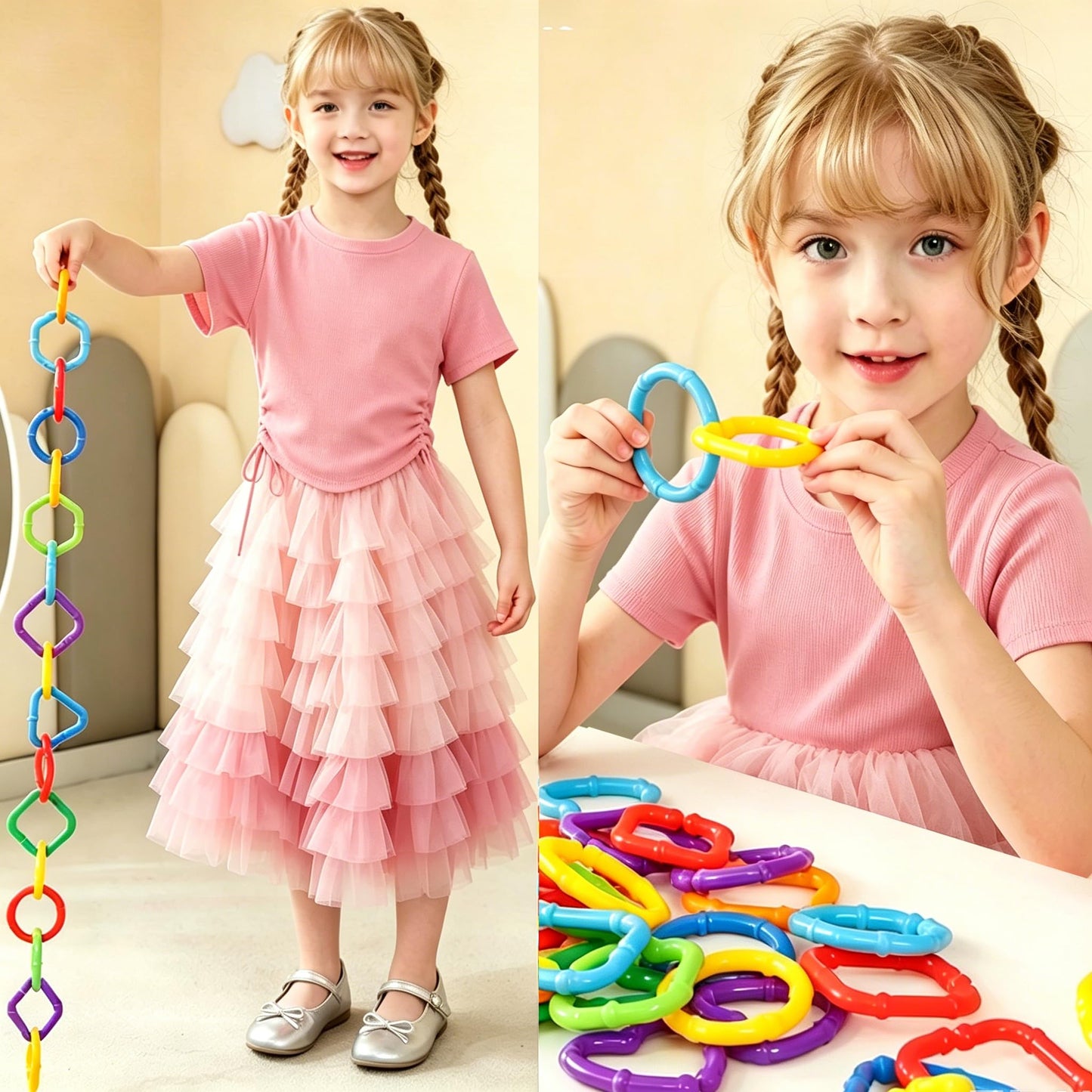 COLVWOFA 50PCS Baby Rings Toy Links Plastic Babies Teething Ring Attach Baby Toys to Strollers or Carrier Seat or Baby Bouncers for Infants