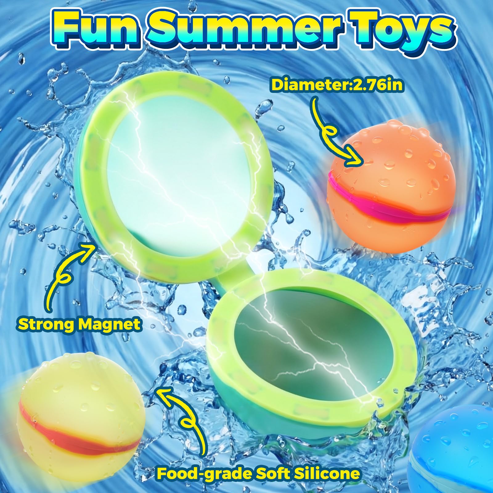 12 Pcs Reusable Water Balloons, Self-Sealing Refillable Water Balls, Pool Toys for Kids Ages 4-14, Pool Beach & Outdoor Water Ballons
