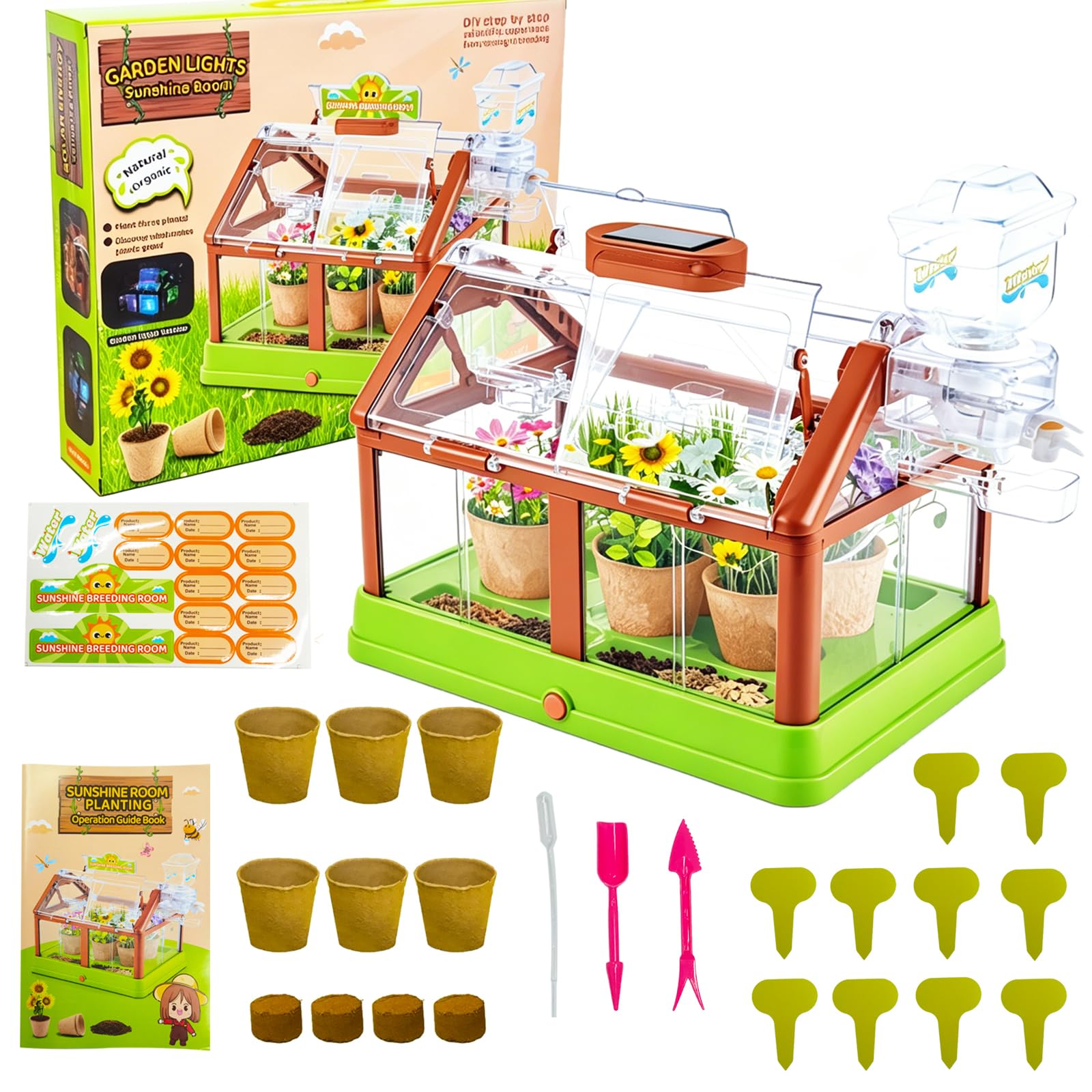 EXBEPE Kids Plant Growing Kit Greenhouse Growing Set Terrarium Kit Kids Science Educational DIY Plant Gardening Toy, Living Greenhouse with Solar