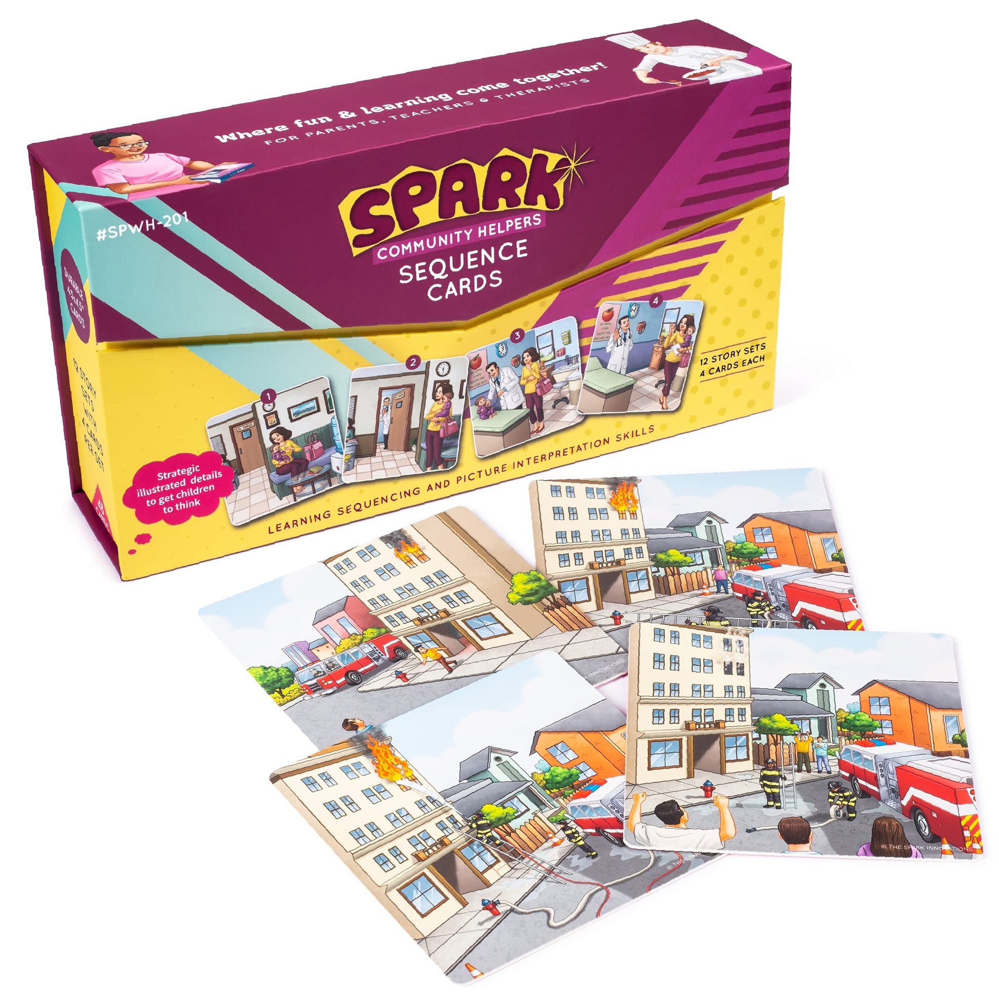 SPARK INNOVATIONS Kids Story Cards Sequence Game Large Storytelling and Sequencing Cards. Community Helper Stories for Sentence Building Educational