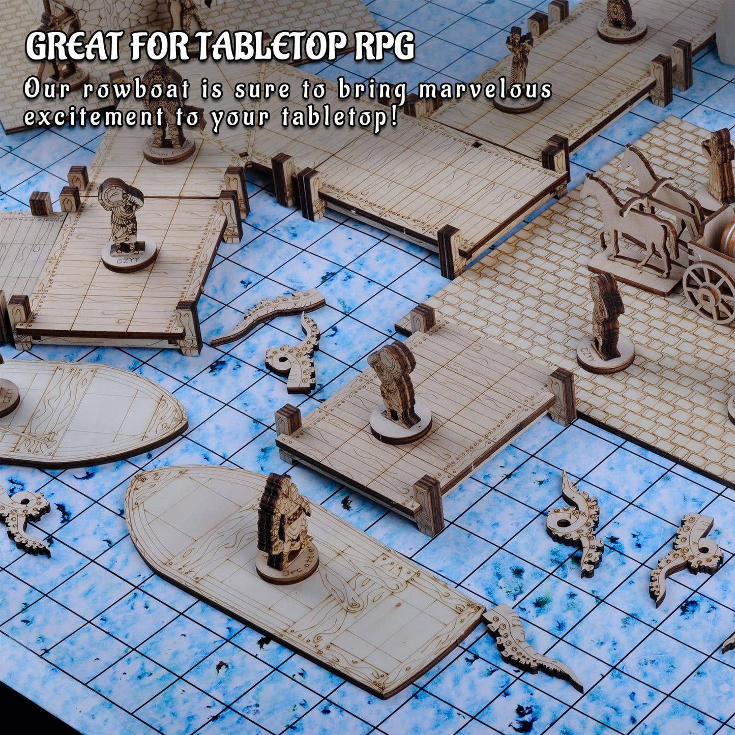 CZYY DND Rowboat Miniatures, Set of 2 Wooden Gridded Miniature Terrain
