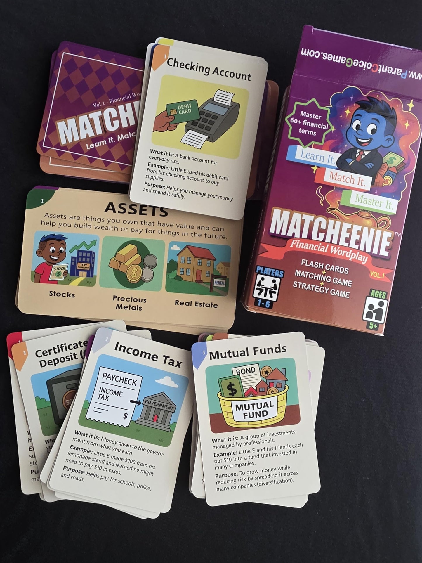 Matcheenie Financial Literacy Card Game - Flash Cards + Matching + Strategy Game - Learn Real-Life Money Skills Through Play - Ages 5+ - Family