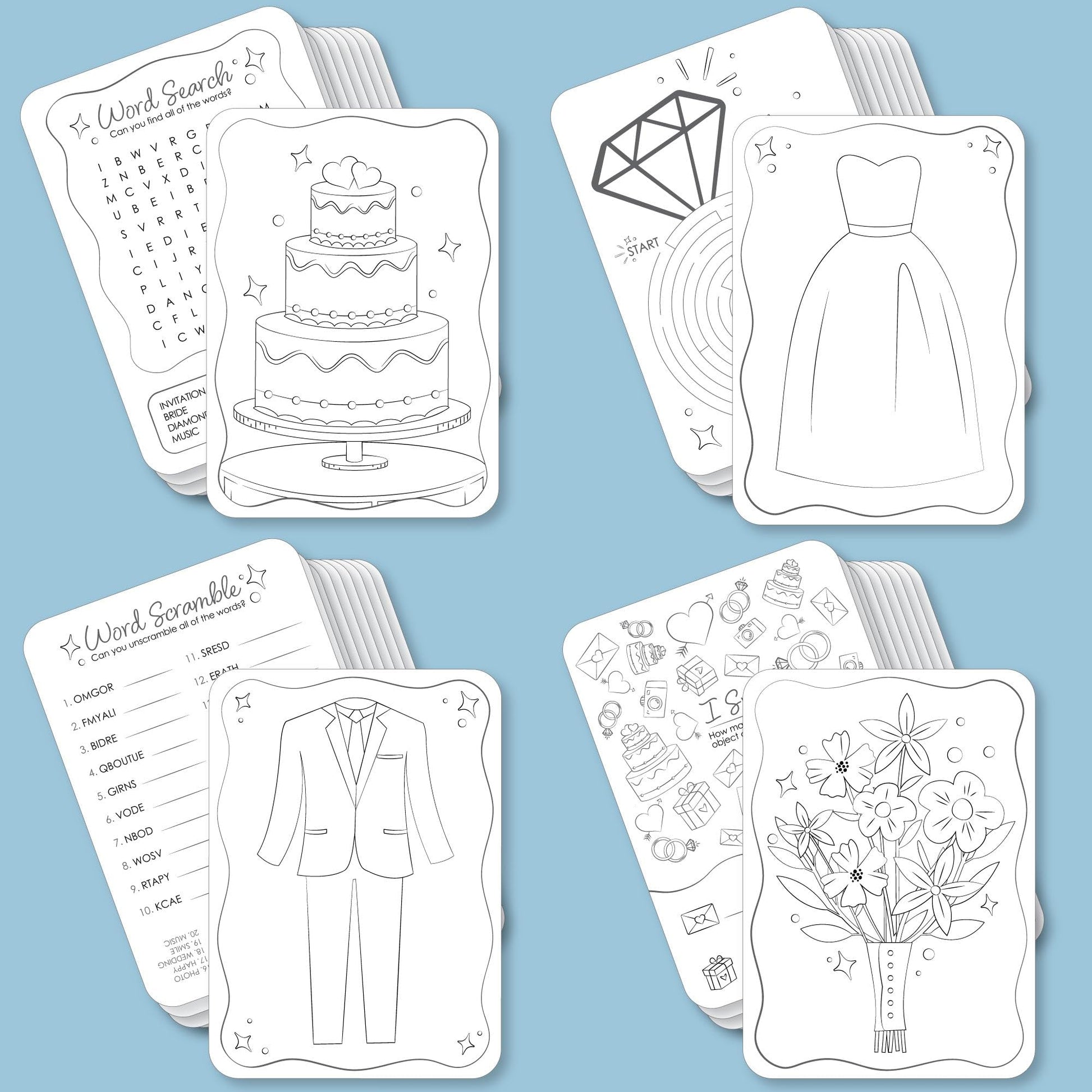 Big Dot of Happiness Wedding Kids Table Coloring Activity Cards, Wedding-Themed Games for Children, Double-Sided Gamerific Bundle - 40 Count