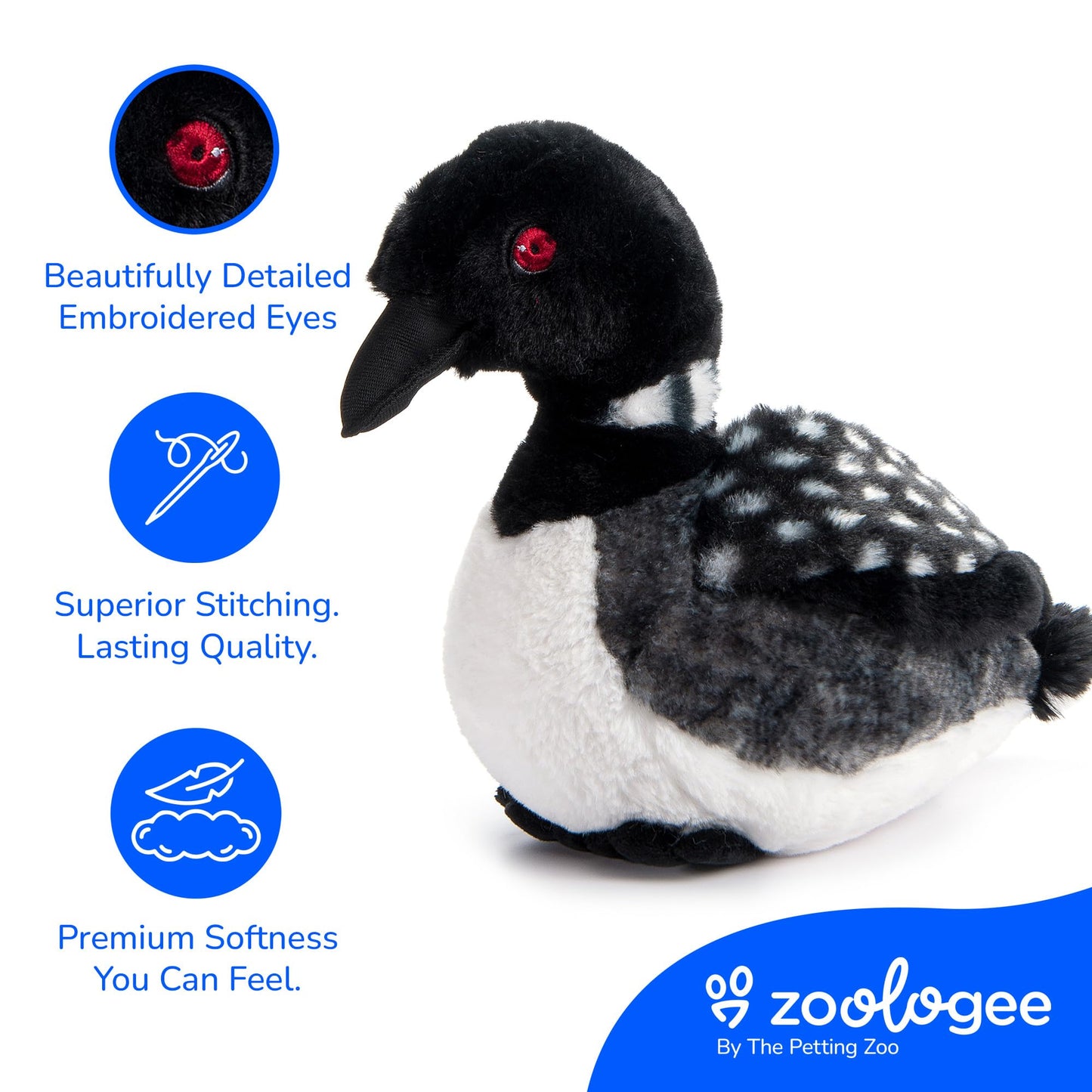 The Petting Zoo Loon Stuffed Animal Plushie, Gifts for Kids, Earth Keeperz Wildlife Animals, Zoologee Black Loon Plush Toy, 12 inches
