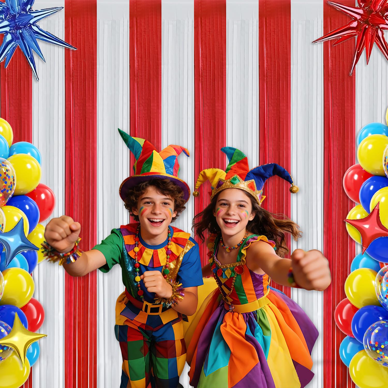 Carnival Circus Theme Red and White Foil Fringe Curtain Backdrop, 2 Pack