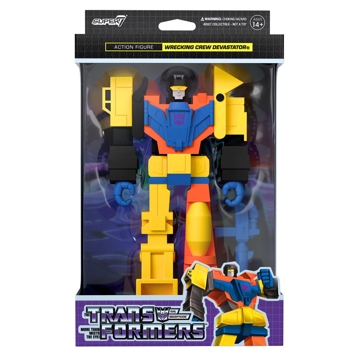 Super7 Transformers Wrecking Crew Devastator Reaction Figure - 3.75" Transformers Action Figure with Accessory Classic Cartoon Collectibles and Retro