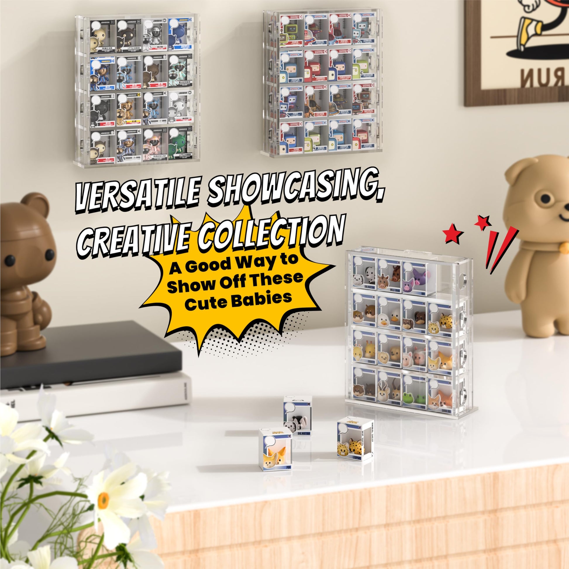 Acrylic Bitty Display Protector Case Compatible with Funko Bitty Pop, Clear Bitties Figure Collection Display Stand, 4 Tiered Mini Figurines Shelf for
