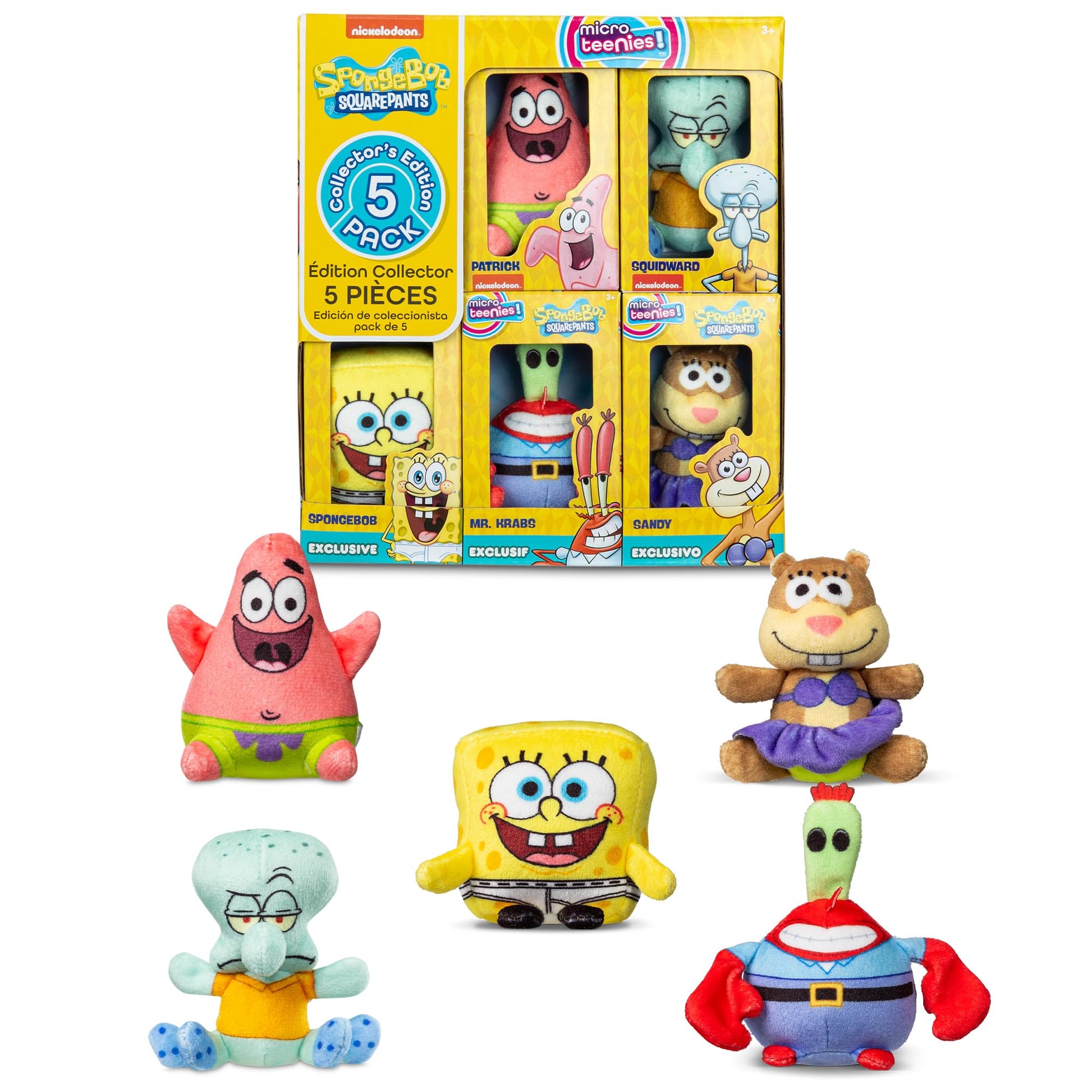 Micro Teenies - Spongebob Square Pants 5-Pack - Collectible Miniature Plush Figure, Suffed Animal, Toy Mini Soft Figure for Kids Ages 4+