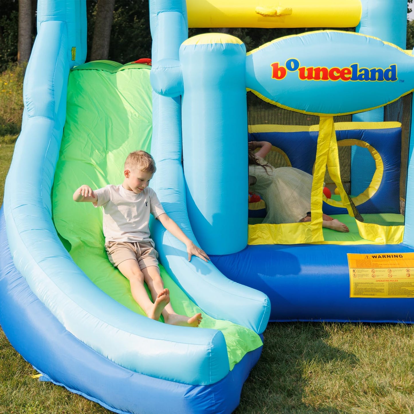 Bounceland Ultimate Combo Inflatable Bounce House, 12 ft L x 10 ft W x 8 ft H, Basketball Hoop, Obstacle Wall, Fun Tunnel, Slide and Bounce Area