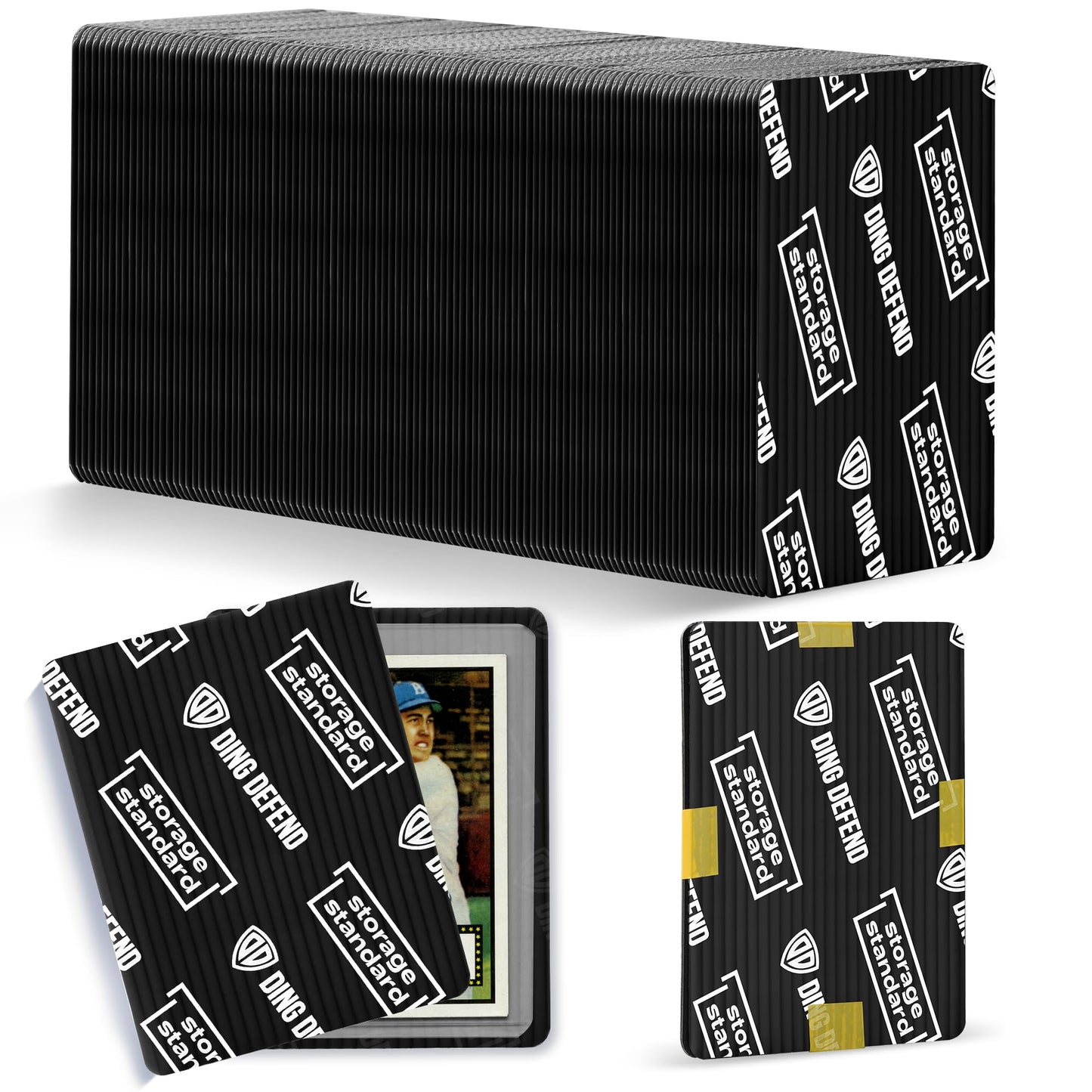 Ding Defend 110-Pack Trading Card Protector Shipping - 3.5 x 4.5 Inch Black Hobby Card Shipping Supplies w/Rounded Corners, Lightweight & Reusable for