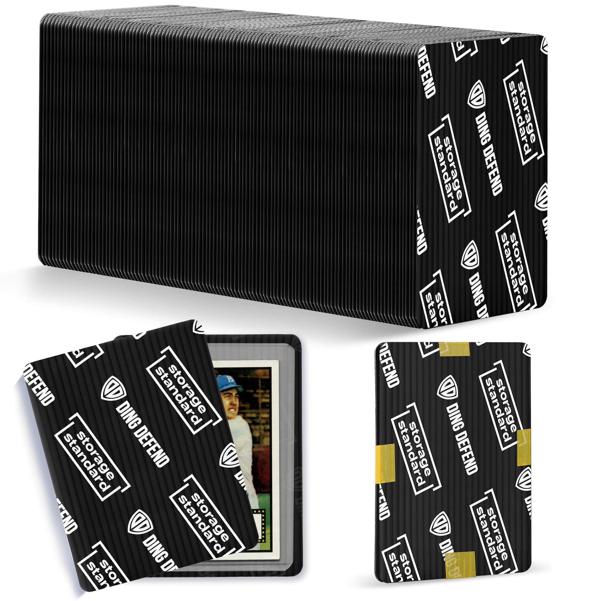Ding Defend 110-Pack Trading Card Protector Shipping - 3.5 x 4.5 Inch Black Hobby Card Shipping Supplies w/Rounded Corners, Lightweight & Reusable for