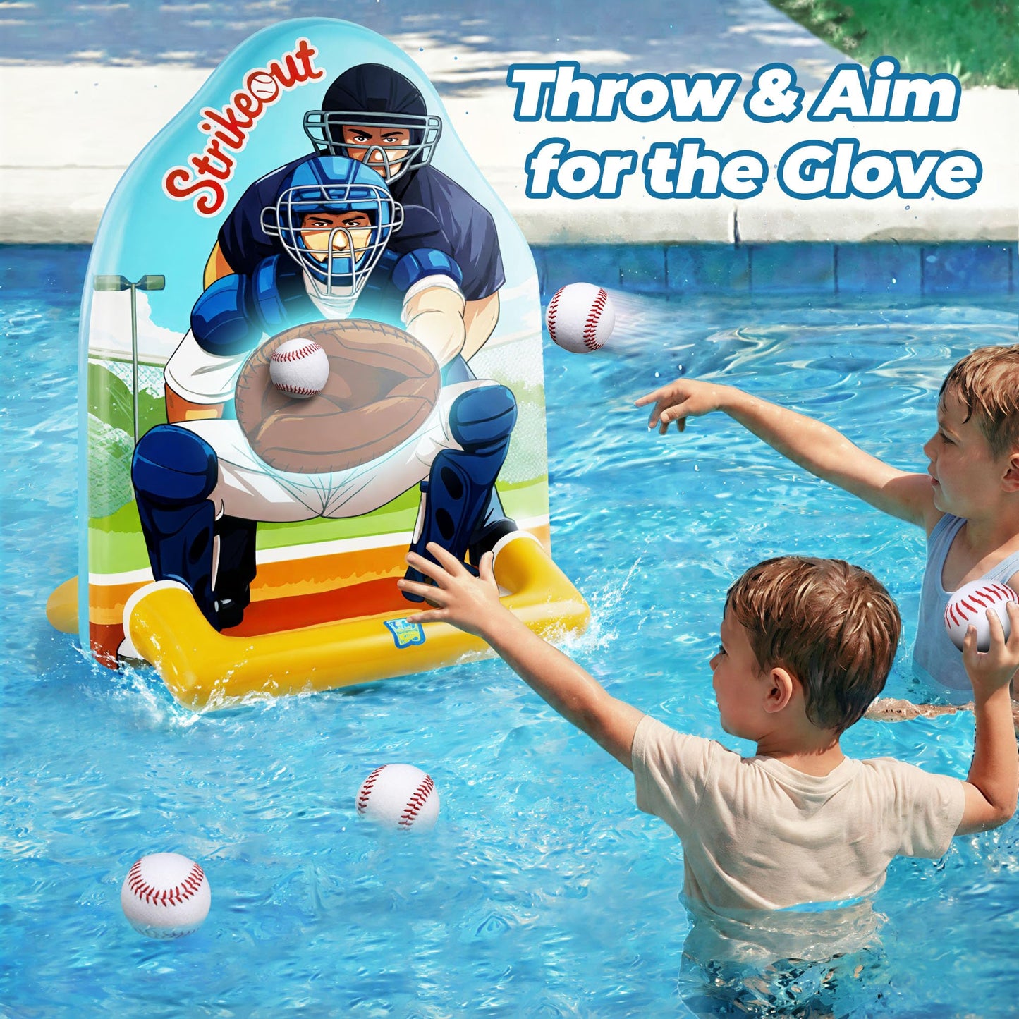 Funscape Kid Inflatable Baseball Pool Toy, Fun Swimming Pool Ball Toss Game