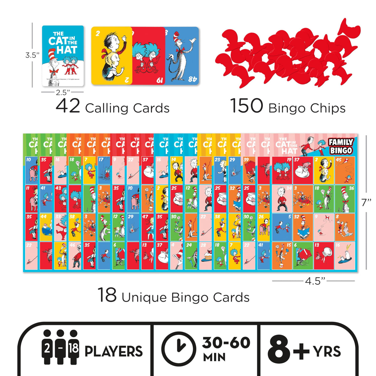 Aquarius Cat in the Hat Family Bingo Game - Officially Licensed Dr Seuss Party Game for Kids and Adults Ages 8+, 2-18 Players - Classroom Gift