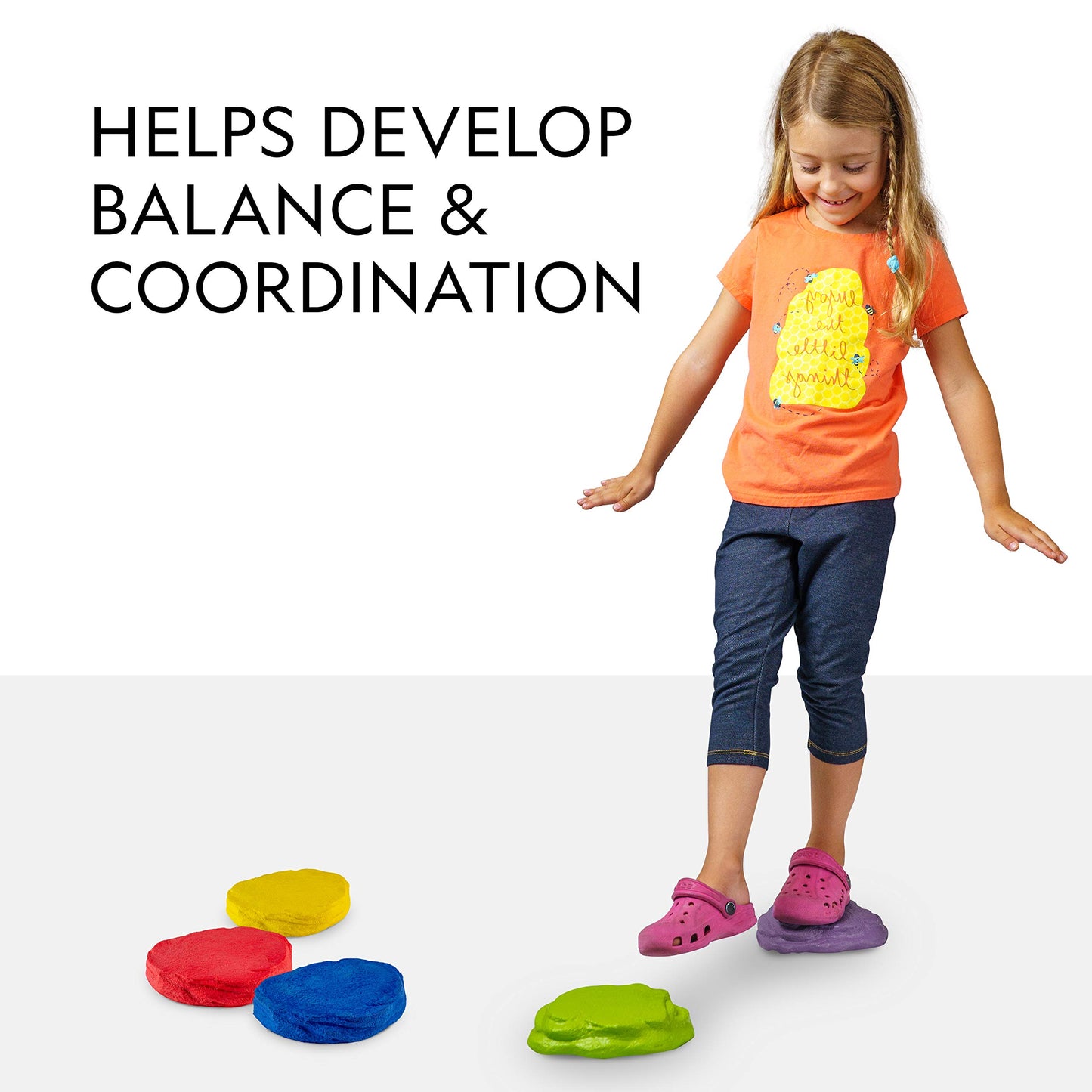 NATIONAL GEOGRAPHIC Stepping Stones for Kids - 10 Soft Durable, Encourage Toddler Balance & Gross Motor Skills, Indoor & Outdoor Toys, Balance Stones