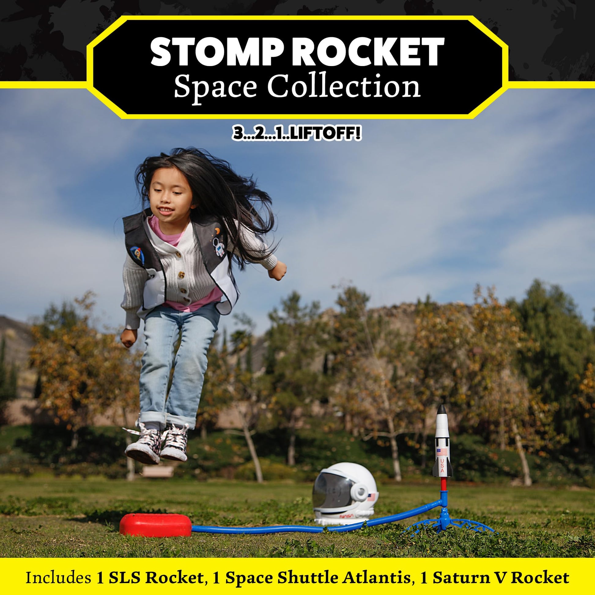Stomp Rocket Space Collection Rocket Launcher for Kids, 3 NASA Rockets - Backyard & Outdoor Fun Toy Gift for Boys & Girls - STEM Soft Foam Blaster Set