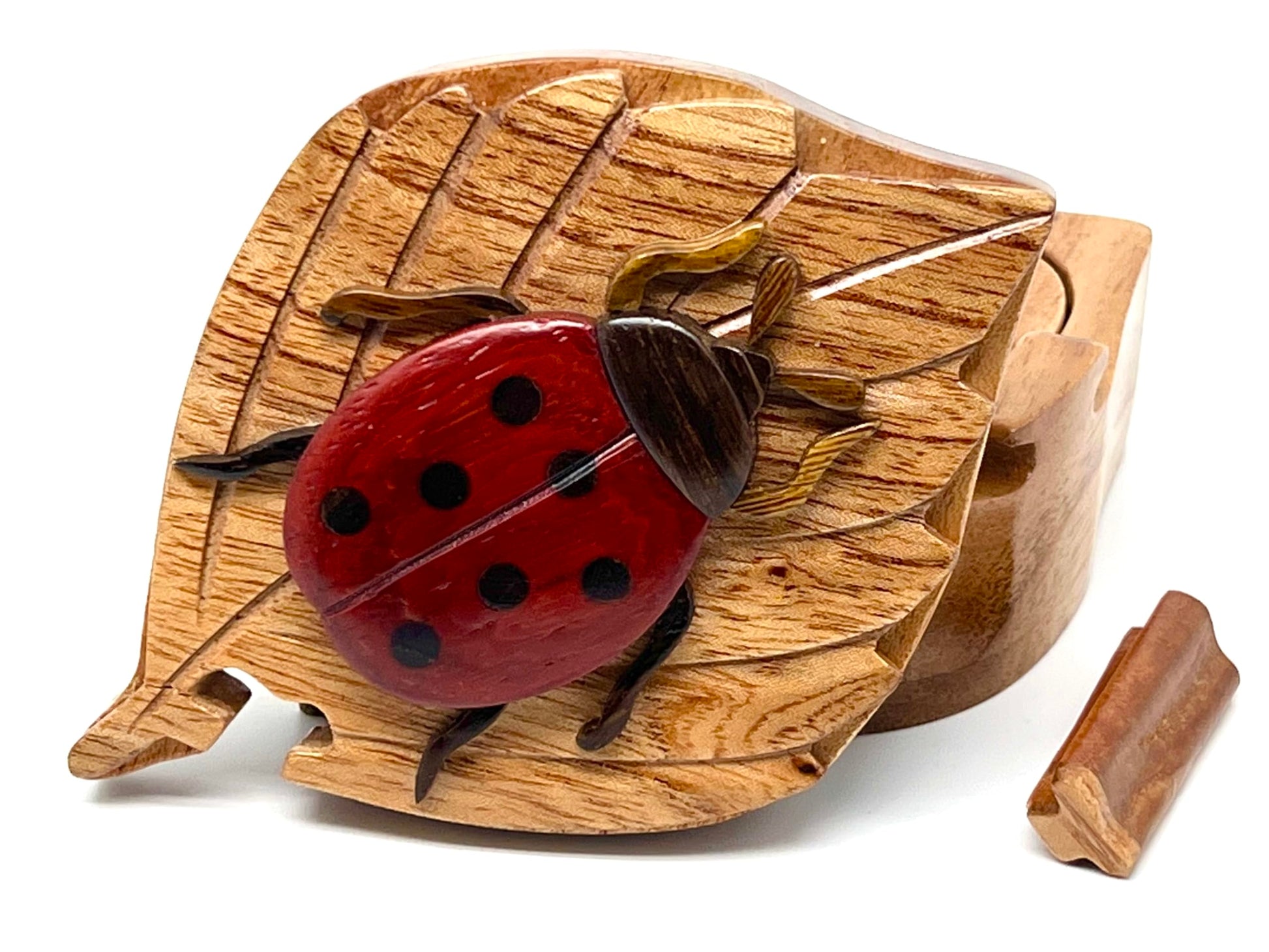 Lady Bug - Secret Wooden Intarsia Puzzle Box - Handcrafted from Natural Exotic Woods
