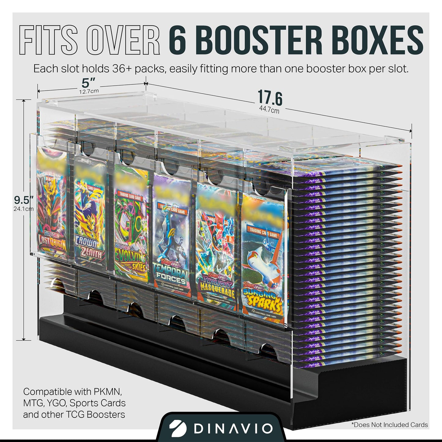 Dinavio Crafthouse 6-Slot Booster Pack Dispenser with Black Base - Fits 240 Booster Packs for Dispensing - Compatible with TCG Trading Card Boosters