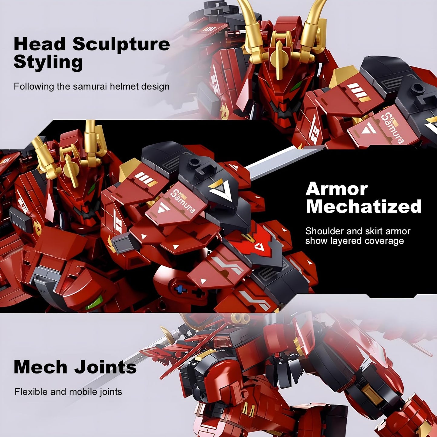 HIGH GODO Samurai Mech Warrior Model Building Sets, Double Swords Robot Building Blocks Toy Set, 923 Pieces Creative Collectible Gift for Adults Man