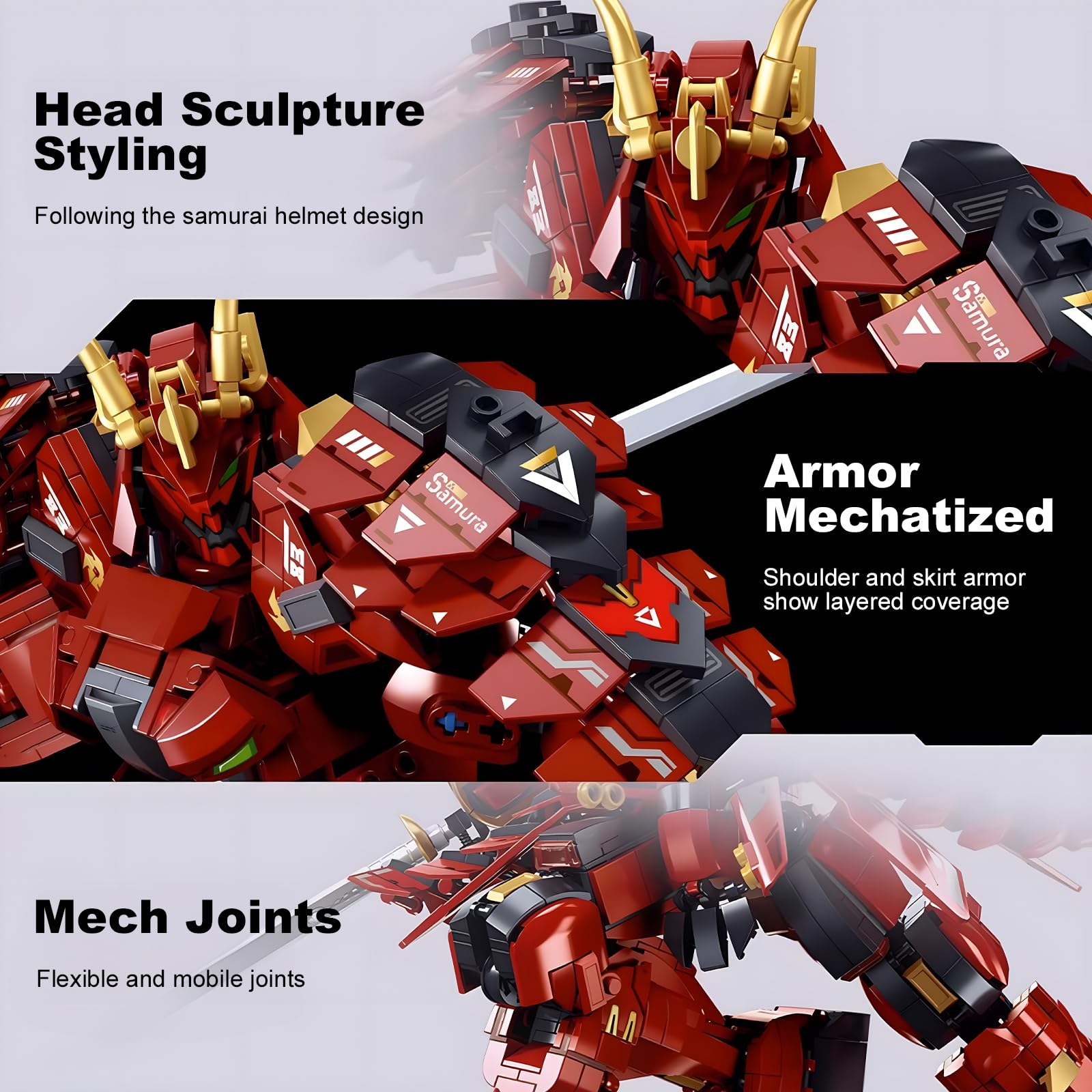HIGH GODO Samurai Mech Warrior Model Building Sets, Double Swords Robot Building Blocks Toy Set, 923 Pieces Creative Collectible Gift for Adults Man