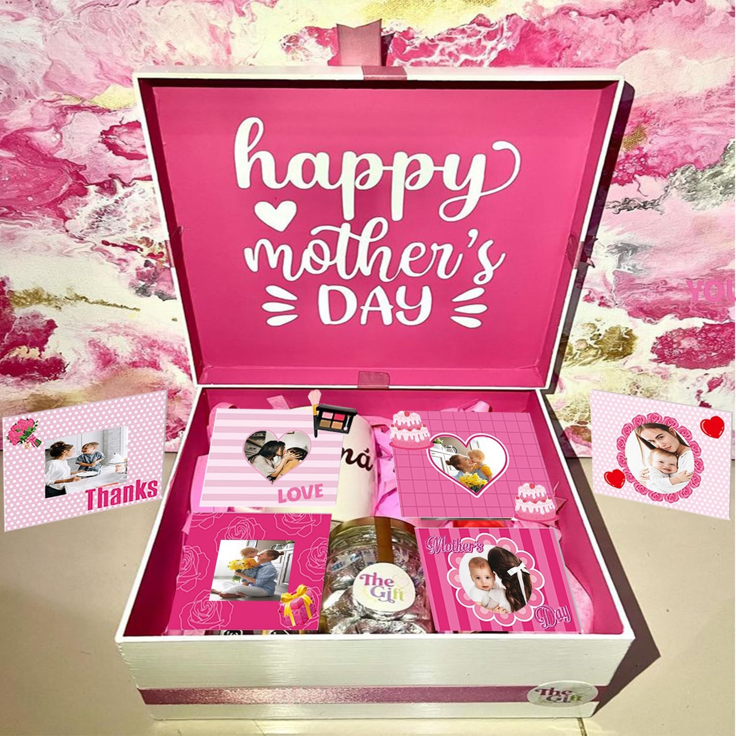 Mother's Day Picture Frame Crafts Kits Thanks Mom Photo Frame with Heart Flowers Stickers DIY Photo Props for Mom Gifts Festival Decorations