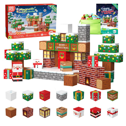 Timetome Magnetic Blocks, 100PCS Magnetic Building Block Cubes, STEM Montessori Sensory Toys for Kids Boys Girls Ages 3 4 5 6 7 8 9 10 (Christmas