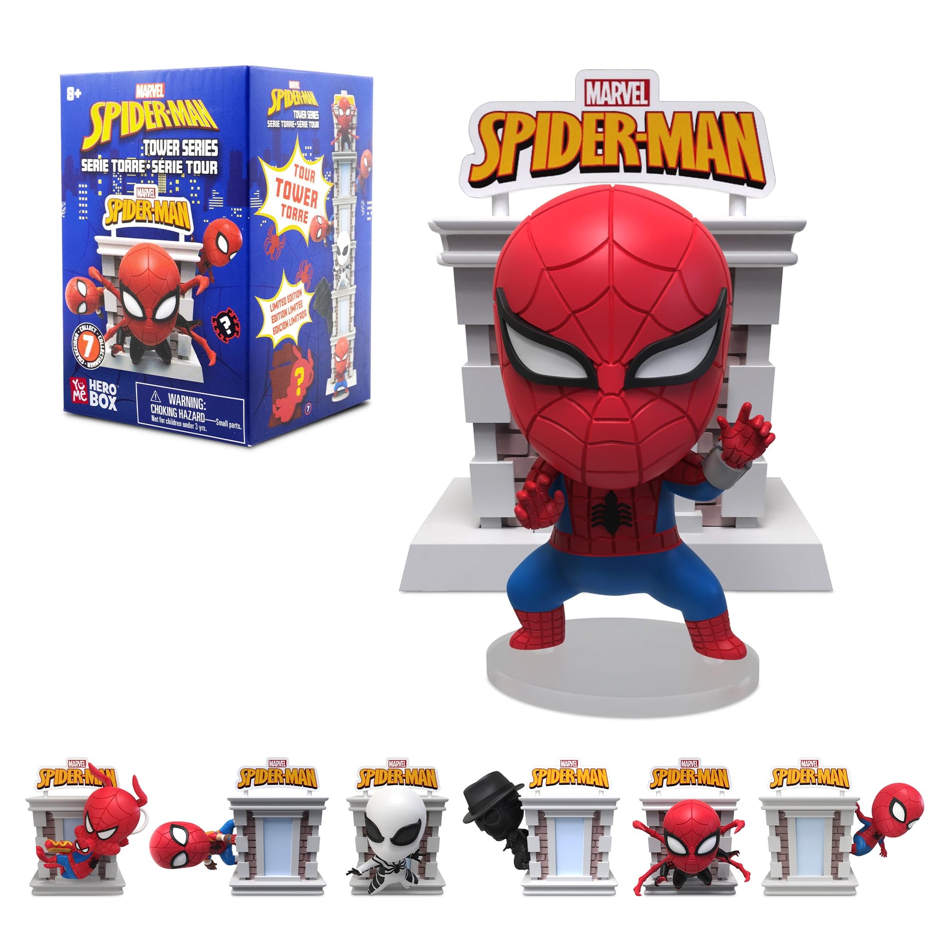 YuMe Spider-Man Tower Series Hero Box - Blind Box | Stackable 3" Superhero Movie Collectible Toy Figure | Official Marvel Merchandise | Surprise