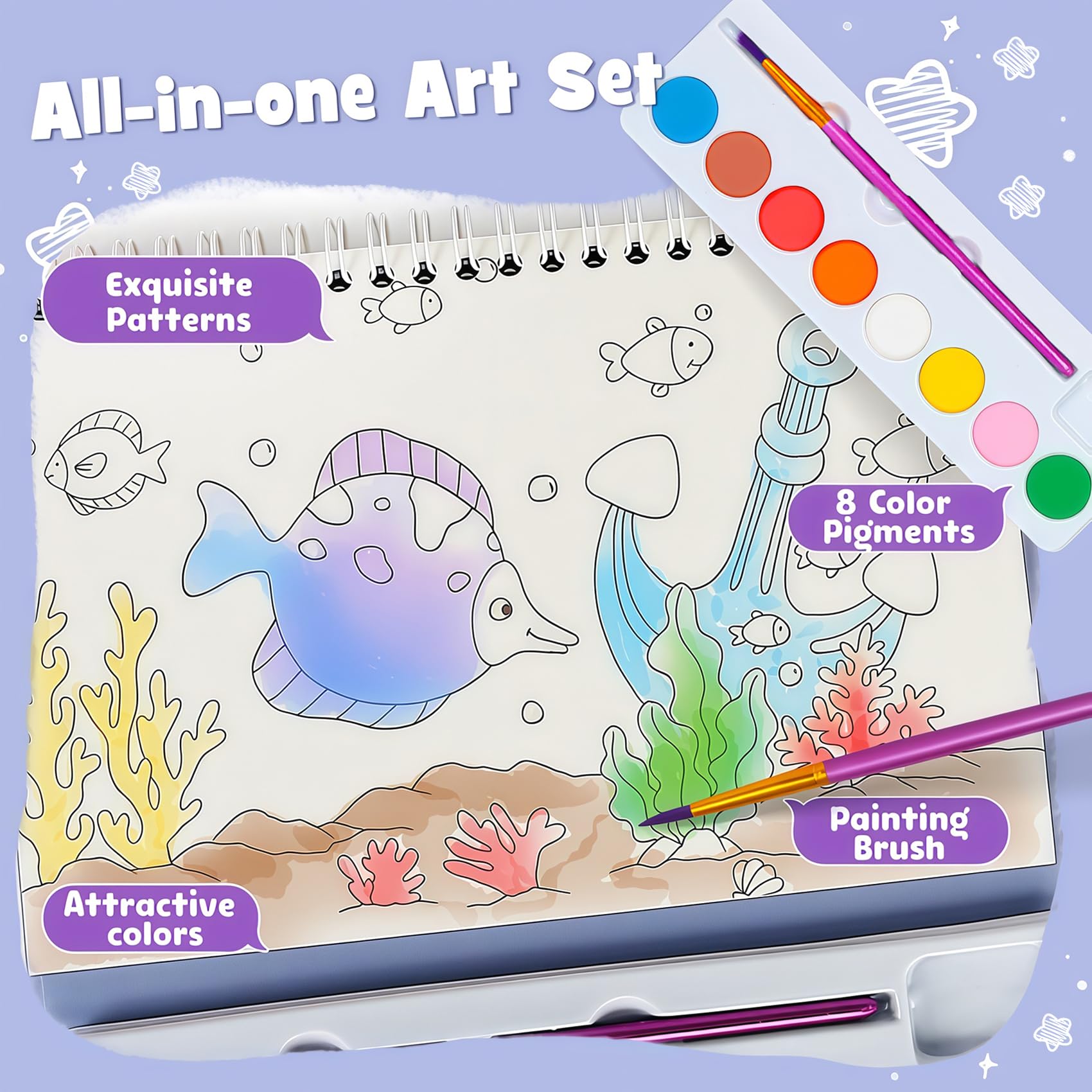 Watercolor Painting Coloring Books, Paint with Water Arts & Crafts Kit for Kids, Travel Activities Art Supplies Party Favors Exchange Birthday Gifts