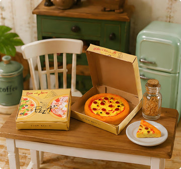 Miniature Pizza Box Set, 1:6 and 1:12 Scale, Dollhouse Food Accessories, Detailed Pizza Box with Printed Graphics Doll Pepperoni Pizza and Authentic