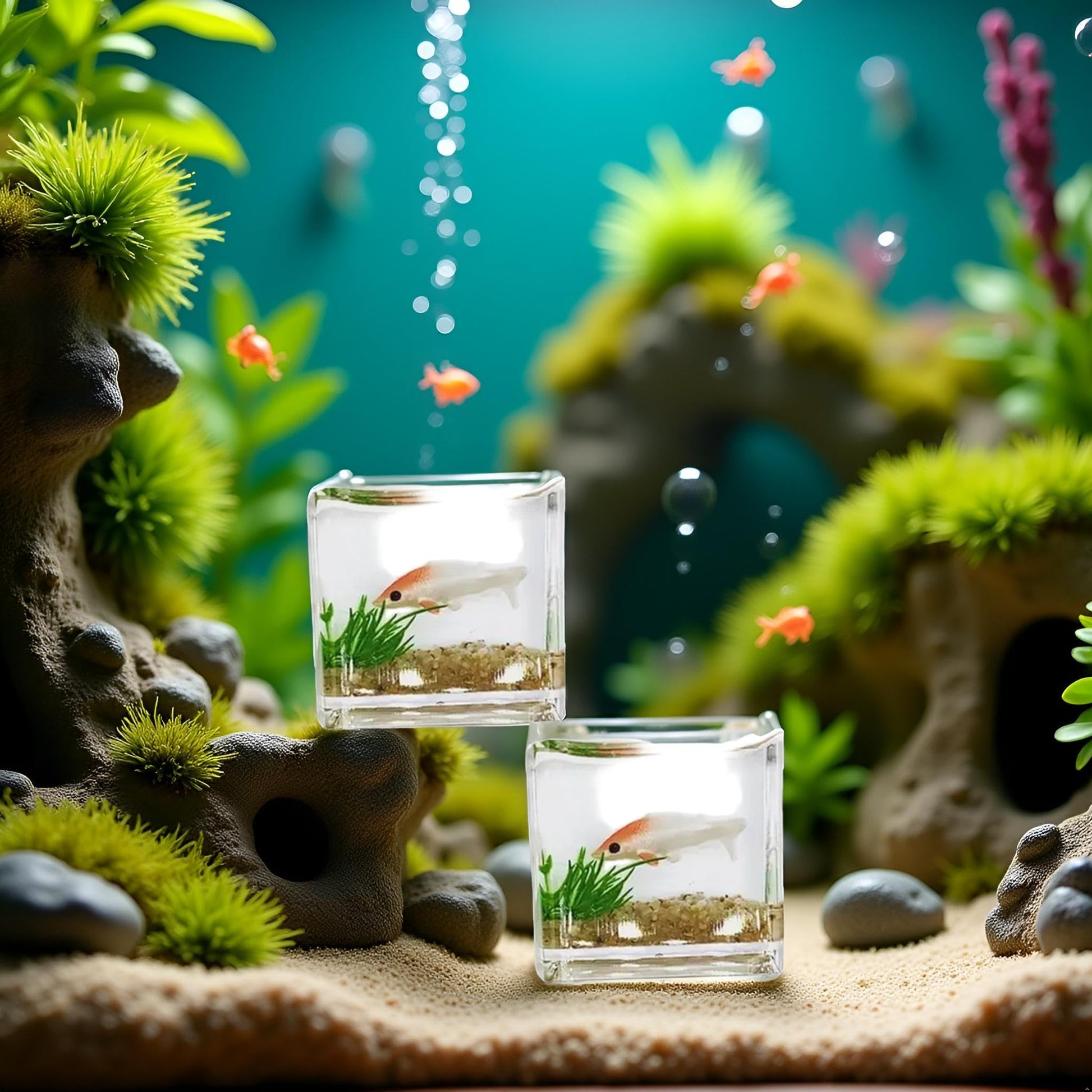 2Pcs White Goldfish Charm of A Mini Tank with This 1:12 Scale Miniature Accessory Square Fish Tank Realistic Glass Decor for Dollhouse Display