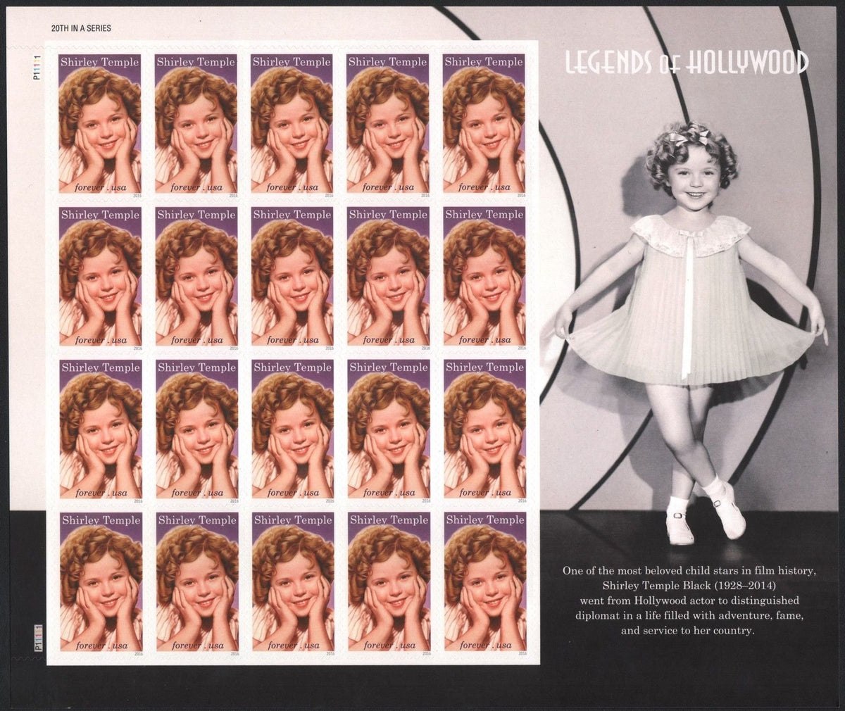 USPS Shirley Temple Forever Stamps Pane, Set of 20