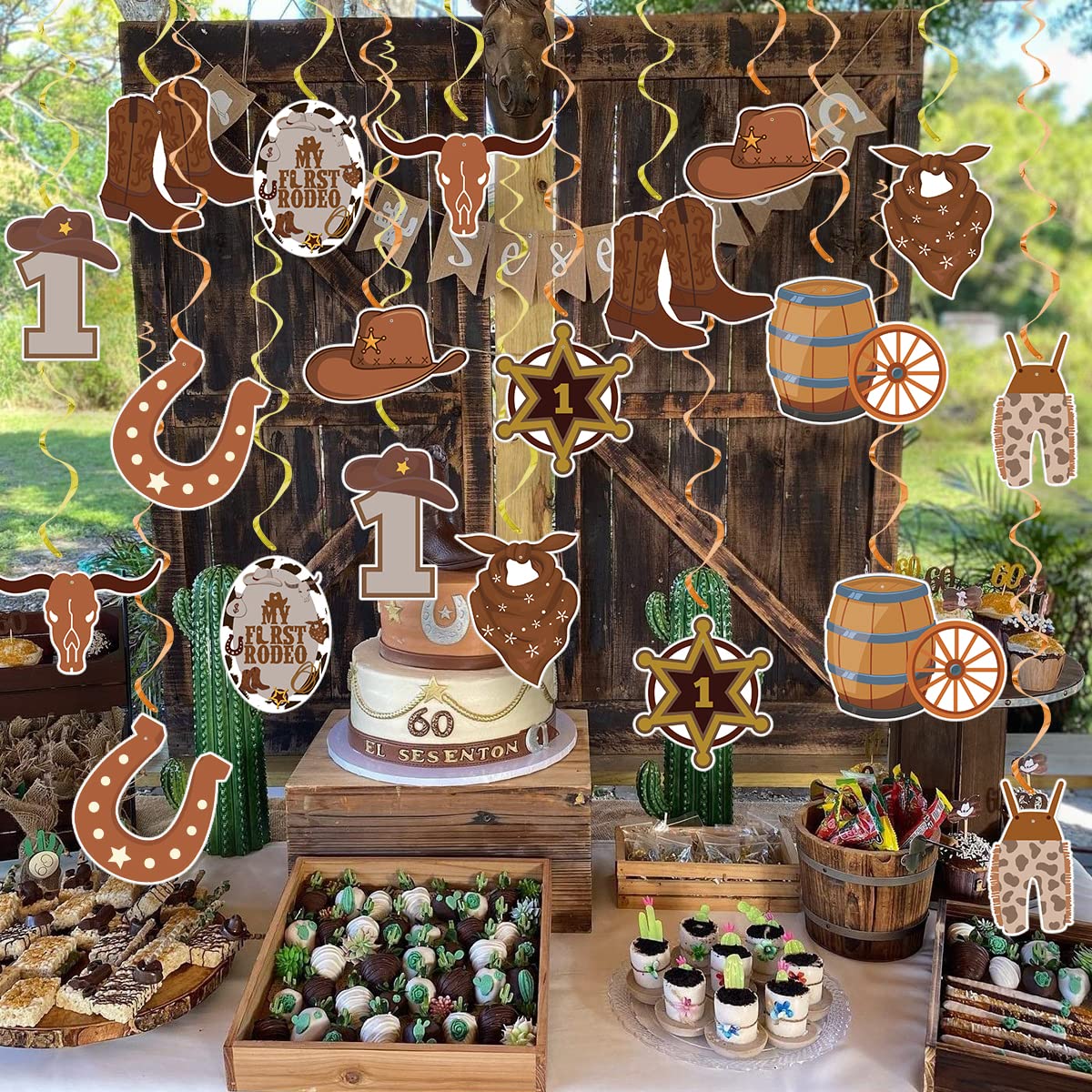 Cowboy Party Decorations My First Rodeo Birthday Party for Boy Supplies Western Theme Party Supplies Hanging Swirls Foil Cowgirl Birthday Decorations