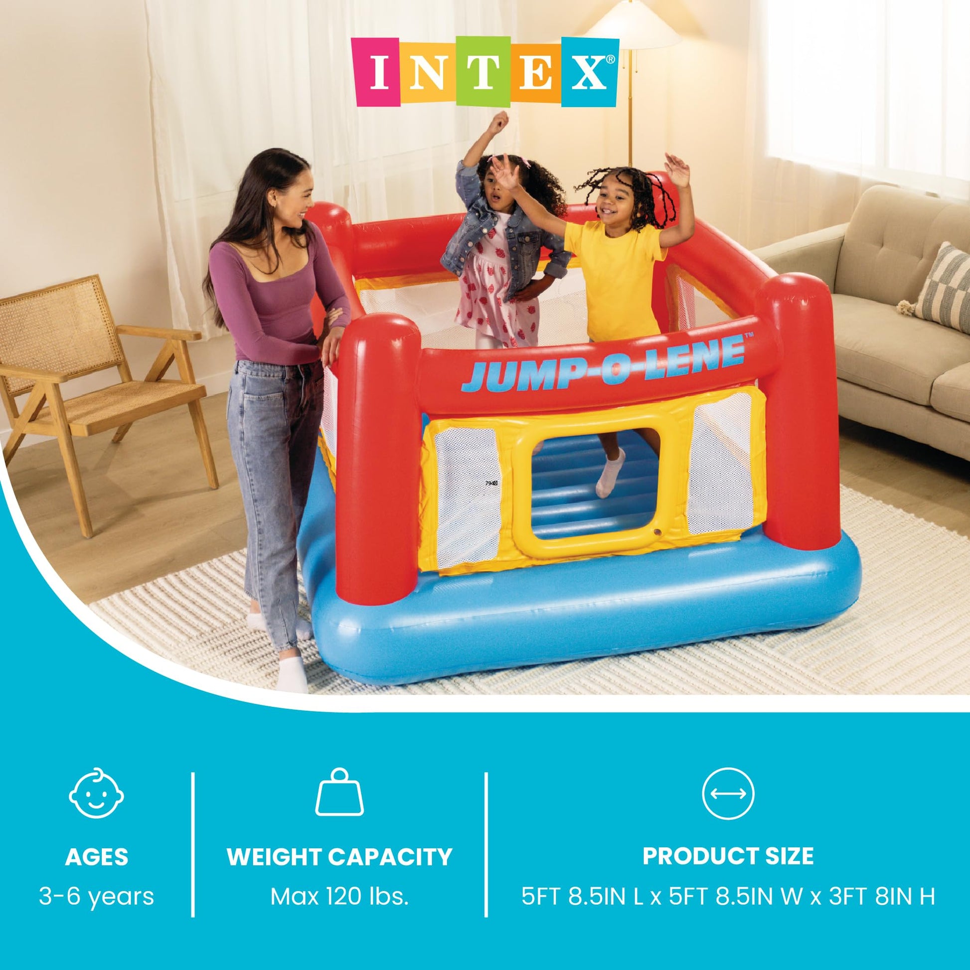 INTEX Jump-O-Lene Inflatable Trampoline Bounce House for Kids Ages 3-6