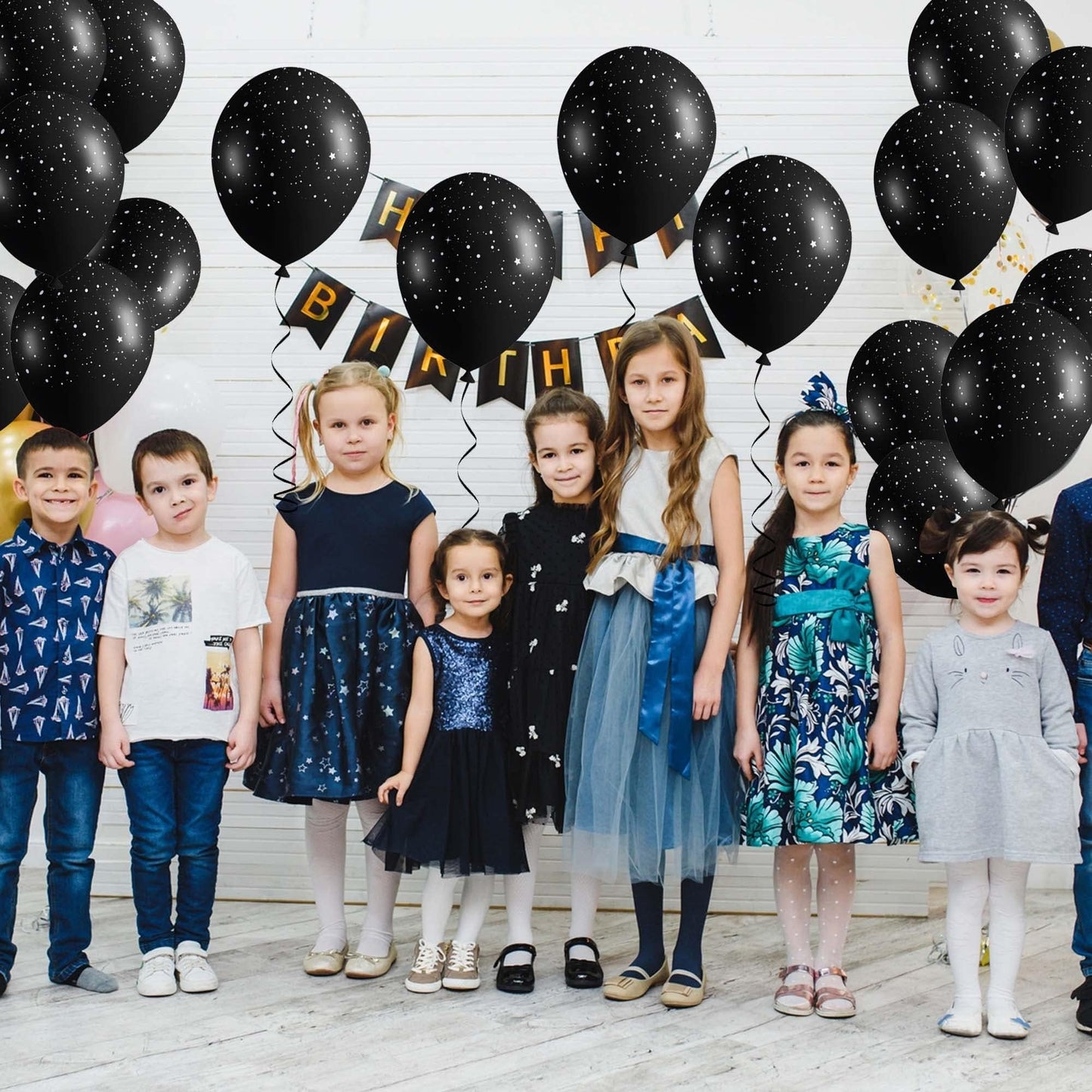 40Pcs Galaxy Balloons for Boys Galaxy Birthday Party Decorations Outer Space Themed Party Supplies Black Star Latex Balloon Garland Black and White