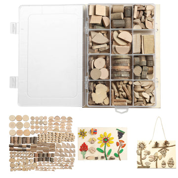 LAZACA Wood Craft Kits DIY for Kids Ages 5-10 Wooden Art Paint Bulk Crafts Garden Playset Loose Parts Play Materials 250 Pcs/19.5X13X3.5cm