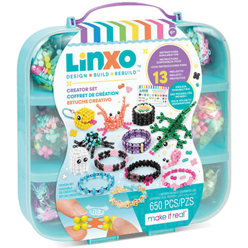 Make It Real: LinXo Creator Set 650 pcs, DIY 13 Projects, Jewelry & Collectible Figures, Design-Build-Rebuild, Flexible Pieces, Girls & Kids Ages 6+