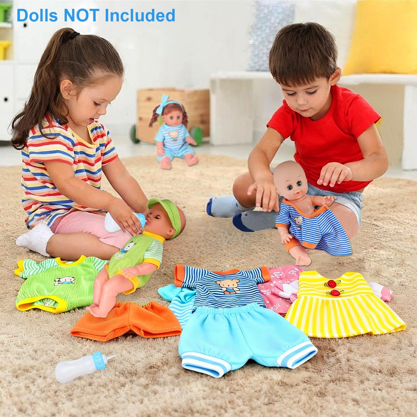 Set of 5 Baby Doll Clothes Accessories (NO Doll) with Feeding Bottle,for 12-13-14 Inch Newborn Reborn Alive Baby Dolls, Dress Clothing Outfits, Toy