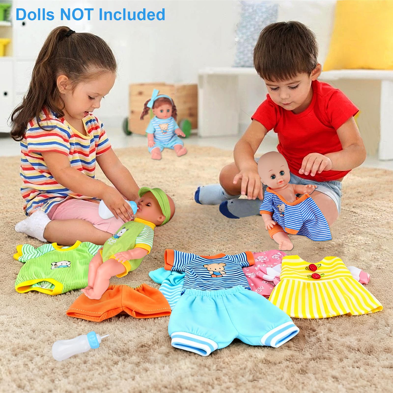 Set of 5 Baby Doll Clothes Accessories (NO Doll) with Feeding Bottle,for 12-13-14 Inch Newborn Reborn Alive Baby Dolls, Dress Clothing Outfits, Toy