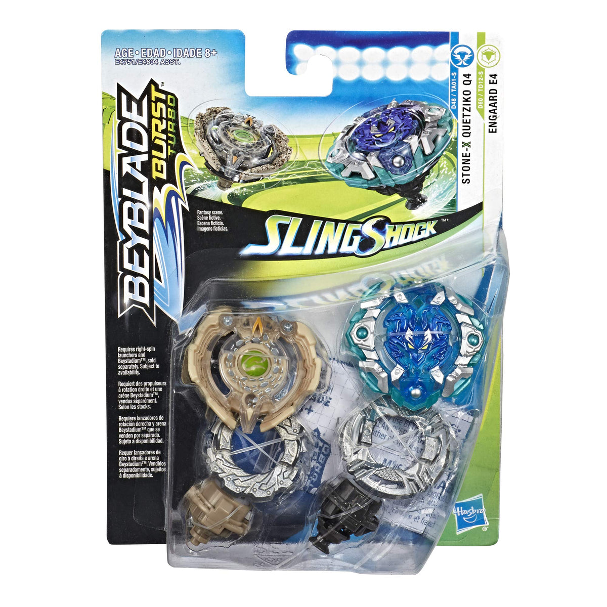 Beyblade Burst Turbo Slingshock Dual Pack Engaard E4 and Stone-X Quetziko Q4-2 Right-Spin Battling Tops, Age 8+