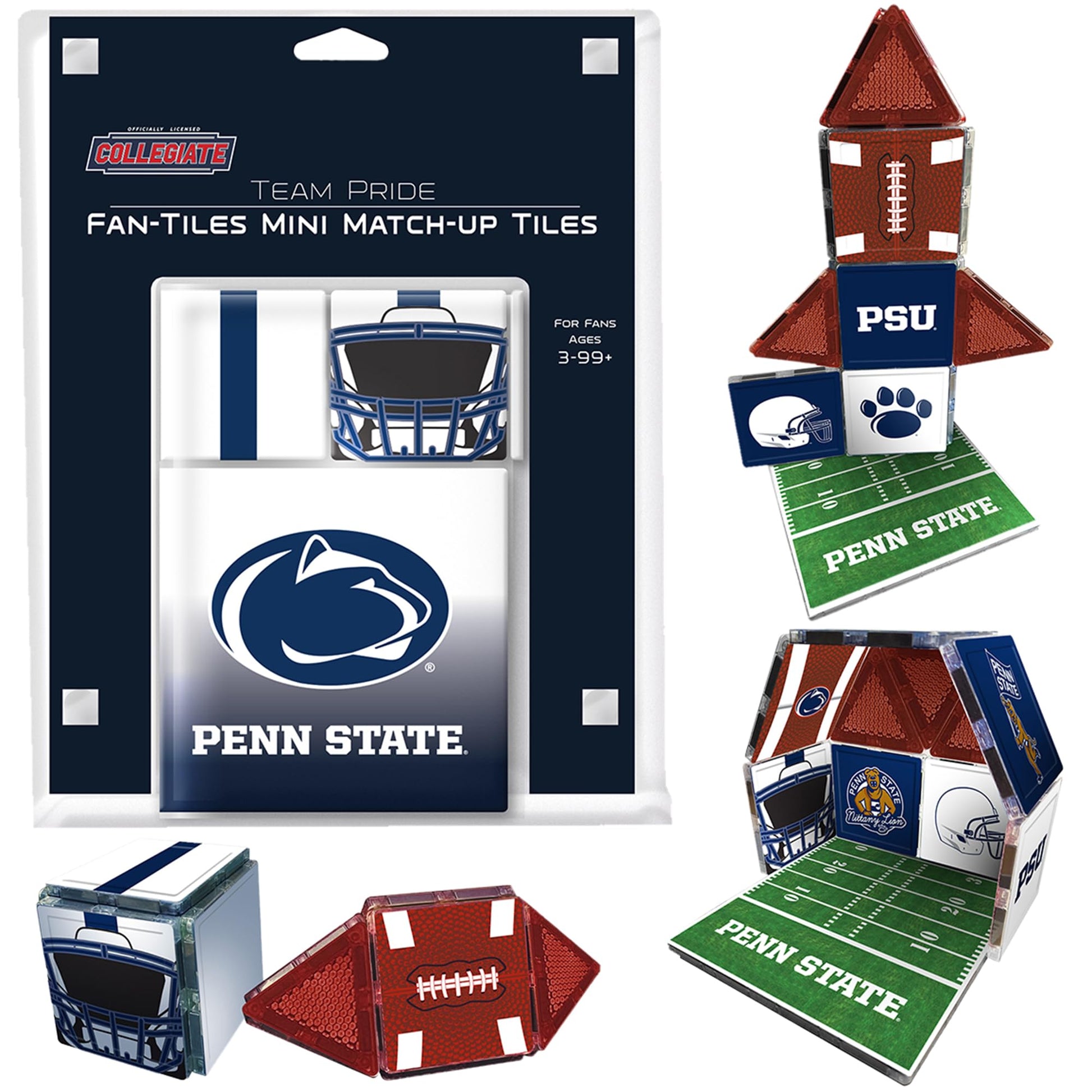 CreateOn NCAA Fan-Tiles Magnetic Match-Up Tiles for Penn State Nittany Lions Fans, 17-Piece Building for Kids & Adults, Officially Licensed NCAA Team