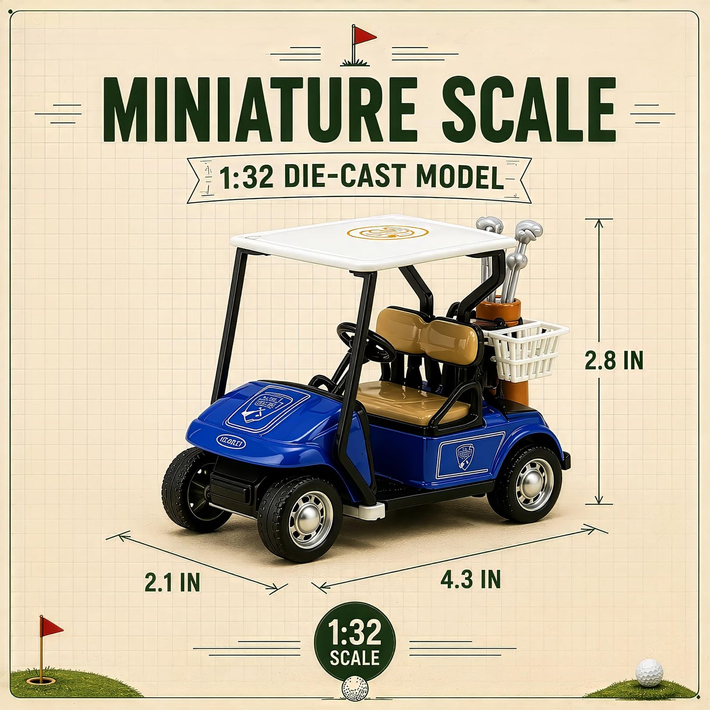 Box of 12 Mini Golf Carts Replicas, 4" Diecast Alloy Metal Pullback Action 1:32 Scale Model Toy Golfcart Vehicle for Table Golf Decor Golf Party