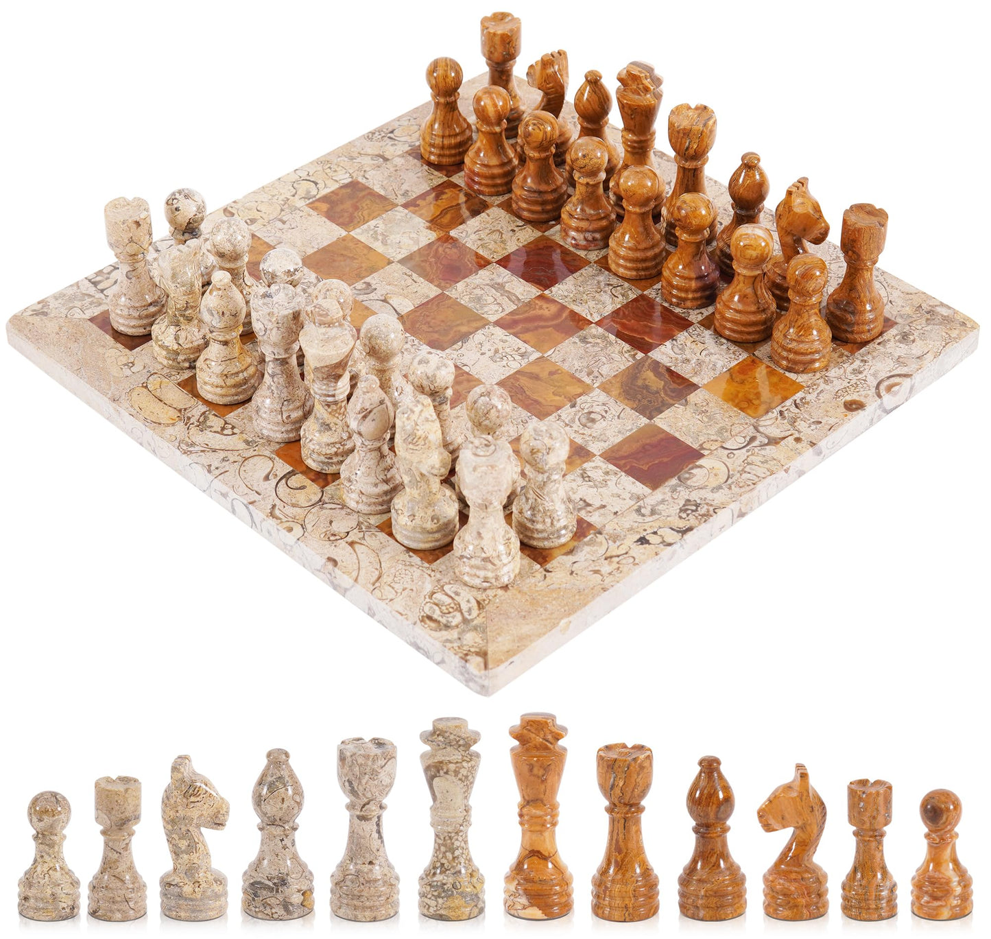 Radicaln Marble Chess Set 12'' Inches Coral and Red Handmade Classic Board Games for Adults, Luxury Marble Chess Board & Pieces, Modern Table Chess