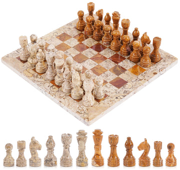 Radicaln Marble Chess Set 12'' Inches Coral and Red Handmade Classic Board Games for Adults, Luxury Marble Chess Board & Pieces, Modern Table Chess