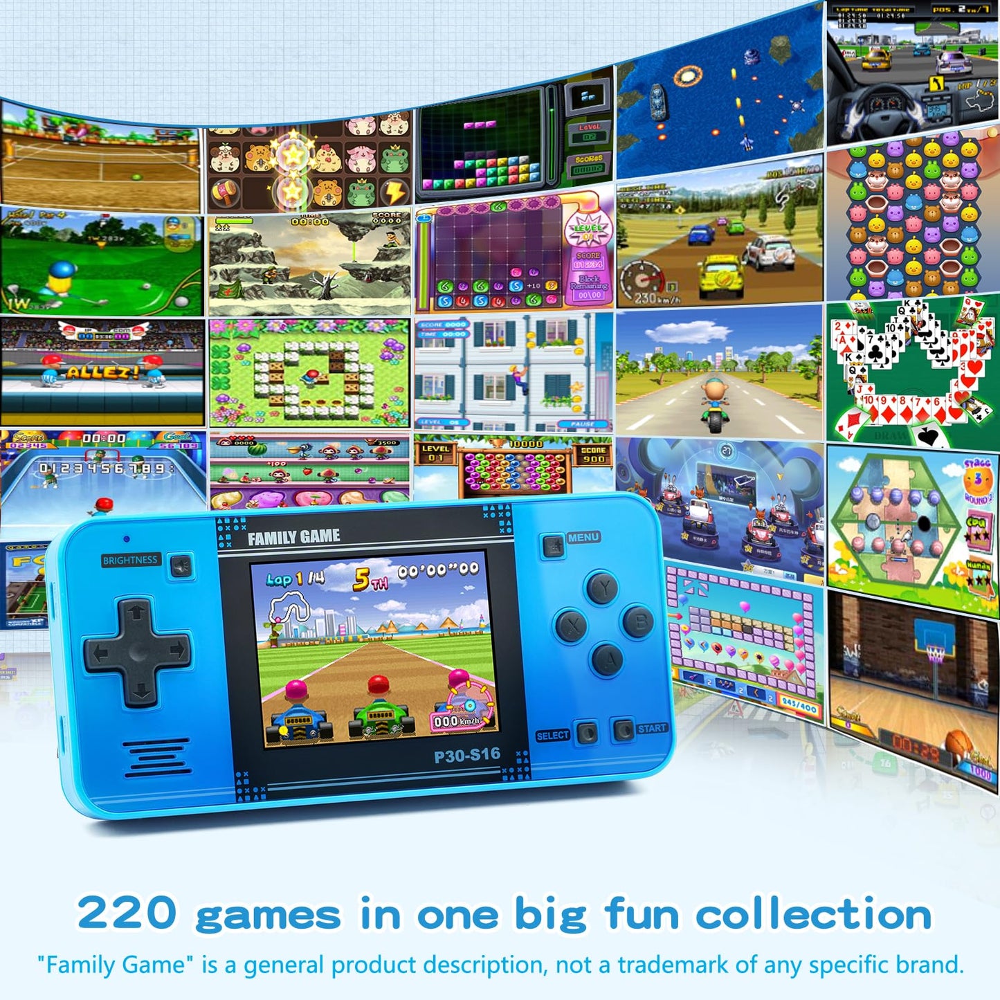Handheld Game for Kids -Preloaded 220 Retro Video Games, Portable Gaming Player with Rechargeable Battery 3.0" LCD Screen, Mini Arcade Electronic Toy