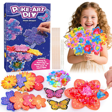 Arts and Crafts for Girls Ages 4-12, Poke Art Flower Bouquet with 8 Flowers & 2 Butterflies DIY Creative Activity Mess-Free Fun for Kid Party Favors