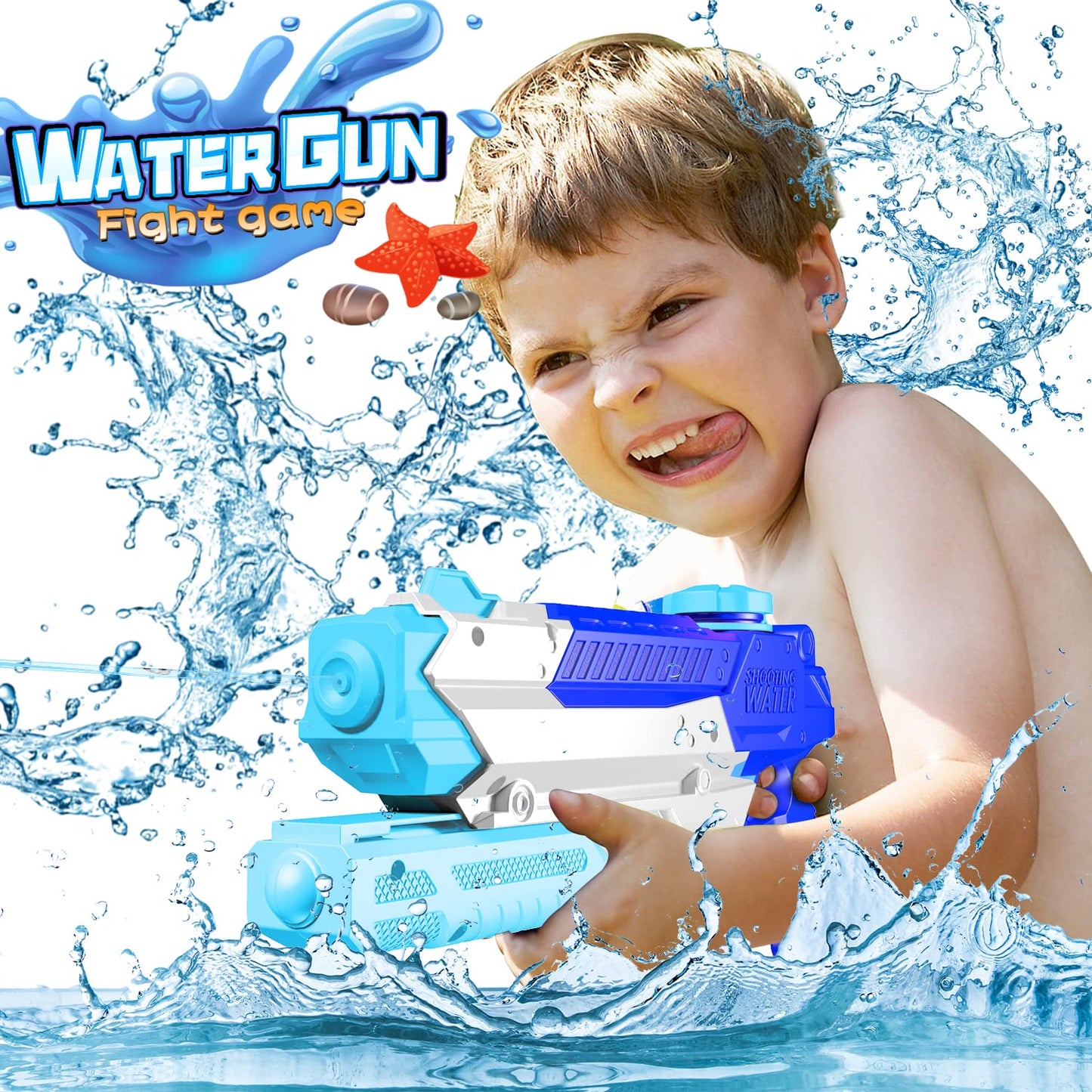 WOLKEK Water Guns for Kids Adults, 4 Pack 400CC Long Range High Capacity Squirt Guns Toy, Pool Toys Water Toys for Swimming Pool Beach Sand Outdoor
