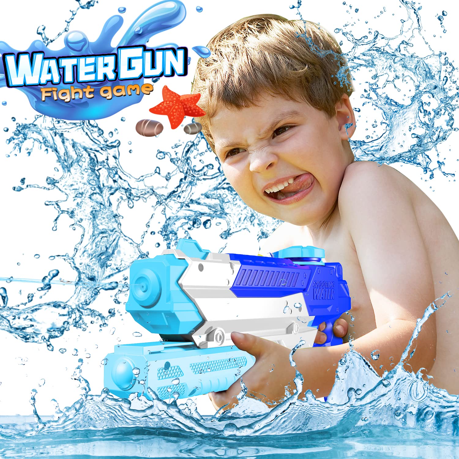 WOLKEK Water Guns for Kids Adults, 4 Pack 400CC Long Range High Capacity Squirt Guns Toy, Pool Toys Water Toys for Swimming Pool Beach Sand Outdoor