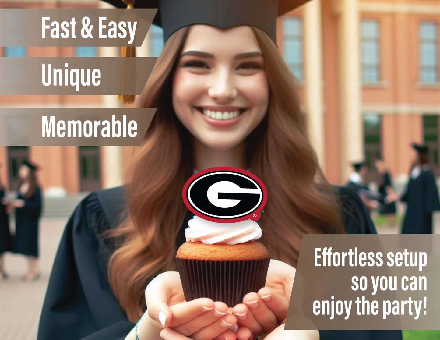 Georgia Bulldog Cupcake Toppers UGA Cake Party Decorations 24 Pcs